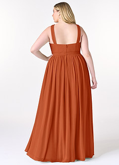Azazie Elvira Robes de demoiselle d'honneur Robe Trapèze en Mousseline de soie Plissée Orange Brûlée image8
