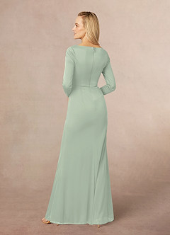 Azazie Risa Mother of the Bride Dresses Dusty Sage Mermaid V-Neck Pleated Mesh Dress image3