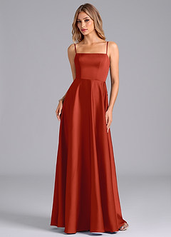 Azazie Elita Bridesmaid Dresses Rust A-Line Pleated Stretch Satin Dress image6