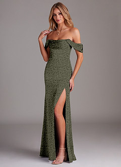 Azazie Saige Vestidos de damas de honor Vestido de Jardín Pequeño Floral Willow Green de Satén Elástico de Corte Recto con Vestidos sin tirantes image5