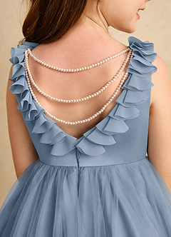 Azazie Lorita Flower Girl Dresses Dusty Blue A-Line Beaded Tulle Dress image8