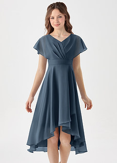 Azazie Graciela Junior Neptune A-Line Pleated Chiffon Dress image3