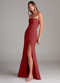 Azazie Leonis Bridesmaid Dresses Rust Sheath Strapless Chiffon Convertible Dress image3