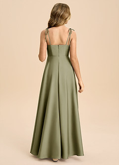 Azazie Popsy Junior Pistachio A-Line Bow Stretch Satin Dress image2