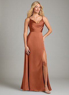 Azazie Sarella Vestidos de damas de honor Vestido de Rosa De Cedro de Satén Elástico de Corte en A con Plisado image1