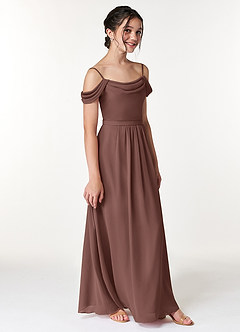 Azazie Alivia Junior Espresso A-Line Off the Shoulder Chiffon Dress image3