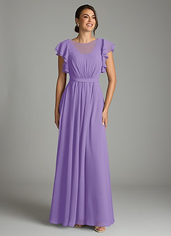 Azazie Daphne Modest Bridesmaid Dresses A-Line Ruffled Chiffon Floor-Length Dress image1