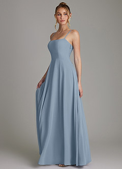 Azazie Elita Venta final Vestido de Azul Polvoriento de Gasa de Línea A con Plisado image5