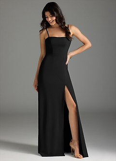 Azazie Melia Bridesmaid Dresses Black A-Line Bow Stretch Crepe Dress image2