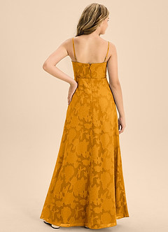 Azazie Kaylee Junior Butterscotch A-Line with Belt Floral Burnout Dress image2