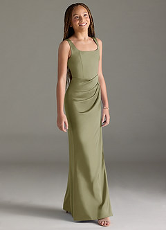 Azazie Mero Junior Pistachio Mermaid Pleated Stretch Satin Dress image3