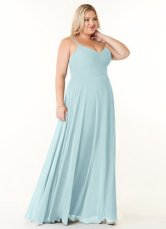 Azazie Janine Bridesmaid Dresses Sea Glass A-Line V-Neck Chiffon Dress image8