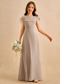 Azazie Kittie Girls Formal Flower Girl Dresses Taupe A-Line Chiffon Dress image6