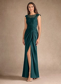 Azazie Santa Barbara Mère de la mariée Robes Robe Fourreau en Satin extensible Plissée Vert Pin image2