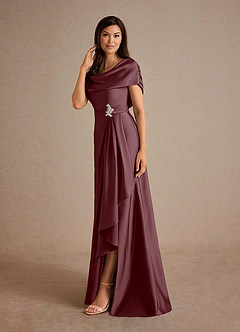 Azazie Branford Abiti per la Madre della Sposa Abito A-Line in Raso Elasticizzato Plissettato Sangria image2