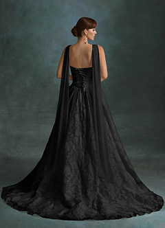 Azazie Nadine Wedding Dresses Black A-Line Strapless Floral Burnout Dress image2