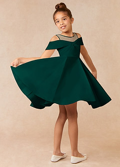 Azazie Shirin 플라워 걸 드레스 A라인 오프 더 숄더 매트 새틴 무릎 길이 드레스 image4