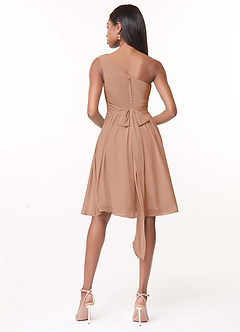 Azazie Katrina Bridesmaid Dresses Champagne Rose A-Line One Shoulder Chiffon Dress image2