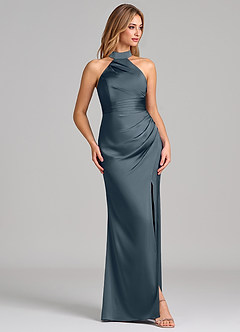 Azazie Karlotta Bridesmaid Dresses Twilight Sheath Pleated Stretch Satin Dress image5