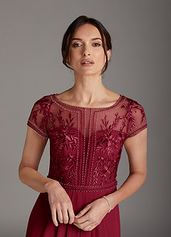 Azazie Silvia Abiti per la Madre della Sposa Abito A-Line in Chiffon Pizzo Borgogna image6