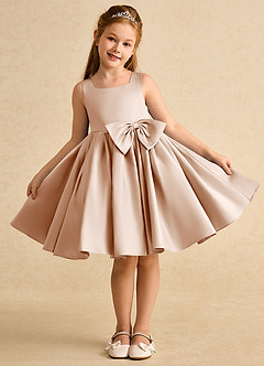 Azazie Jessie Flower Girl Dresses English Rose A-Line Bow Matte Satin Dress image2
