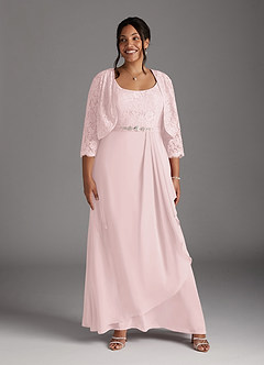 Azazie Ainsling Mother of the Bride Dresses Blushing Pink A-Line Square Neckline Lace Chiffon Dress image12