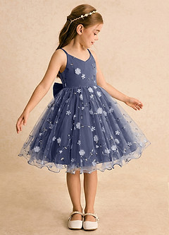 Azazie Junebug Flower Girl Dresses Stormy Ball-Gown Spaghetti Strap Tulle Dress image4