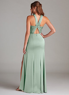 Azazie Rue Bridesmaid Dresses Agave A-Line Pleated Stretch Satin Dress image7