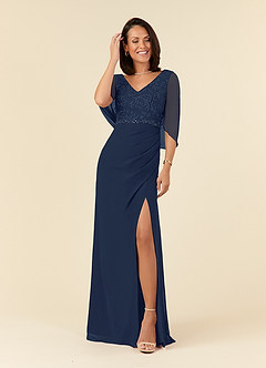 Azazie Laina Mother of the Bride Dresses Dark Navy Mermaid Lace Chiffon Dress image1