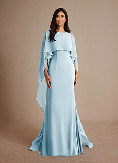 Azazie Milfred vestidos de madre de la novia Vestido de Azul Cielo de Satén Elástico de Recto con Cuello de barco image5