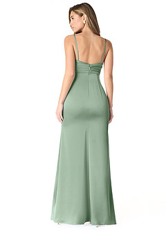 Azazie Linia Bridesmaid Dresses Agave Mermaid Pleated Stretch Satin Dress image2
