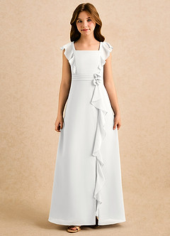 Azazie Soso Girls Formal Robe Demoiselle D'honneur Fillette Robe Trapèze en Mousseline de soie Plissée Blanc image3