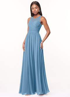 Azazie Nina Brautjungfernkleider A-Linie Plissee Chiffon Kleid Stahlblau image4