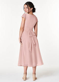 Azazie Payton Junior Vestido de Rosa Empolvado de Gasa de Corte en A con Lazo image2