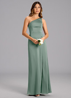 Azazie Feby Venta Final Vestido de Black de Satén Elástico de Corte en A con Hombro unilateral image4