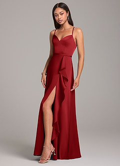 Azazie Naeem Bridesmaid Dresses Pomegranate A-Line Stretch Satin Dress image3