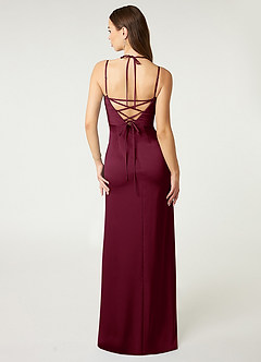 Azazie Desi Robes de demoiselle d'honneur Robe Fourreau en Satin extensible Corset dos nu Mûre image2