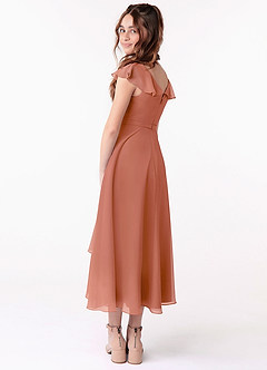 Azazie Posie A-Line Ruched Chiffon Tea-Length Junior Bridesmaid Dress image4