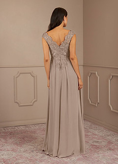 Azazie Amethyst Mother of the Bride Dresses Taupe A-Line V-Neck Sequins Chiffon Dress image6