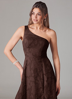 Azazie Ellianna Bridesmaid Dresses Ganache A-Line One Shoulder Floral Burnout Dress image6