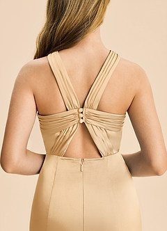 Azazie Rue Junior Gold Mermaid Pleated Stretch Satin Dress image7