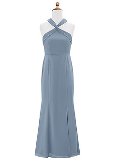 Azazie Rue Junior Dusty Blue Mermaid Side Slit Chiffon Dress image6