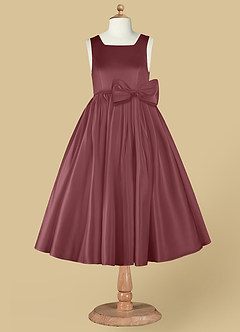 Azazie Bo Peep vestidos de niña de las flores Vestido de Rosa Del Desierto de Satin Mate de Acampanado con Lazo image7