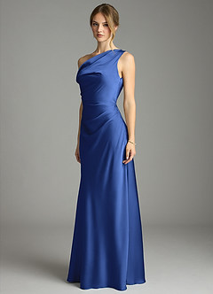 Azazie Emerson Bridesmaid Dresses Royal Blue Mermaid Off the Shoulder Stretch Satin Dress image2
