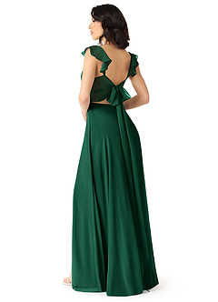 Azazie Everett Bridesmaid Dresses Emerald A-Line V-neck Ruched Chiffon Dress image2