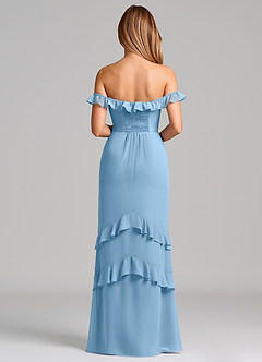 Azazie Marilynn Final Sale Steel Blue Mermaid Off the Shoulder Chiffon Dress image2