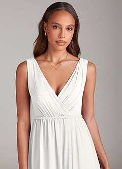 Azazie Tanicia Brautjungfernkleider A-Linie Plissee Chiffon Kleid Weiß image5