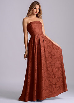 Azazie Lucienne Bridesmaid Dresses Terracotta A-Line Strapless Floral Burnout Dress image4