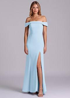 Azazie Luciana Essayer des robes à la maison Robe Fourreau Convertible en Mousseline de soie Épaule décolletée Bleu Poussiéreux image1