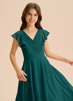 Azazie Anysa Junior A-Linie Gestreift Chiffon Kleid Pfau image7